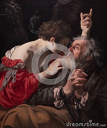 The Liberation of Peter, 1624 painting by Hendrick ter Brugghen Editorial Stock Photo